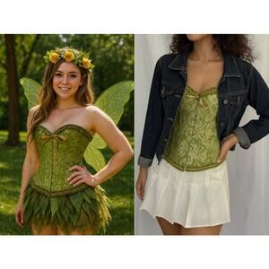 Bundle of 2 Vintage-Inspired Corsets - Green and Pink Sz Small, Fairy, Festival